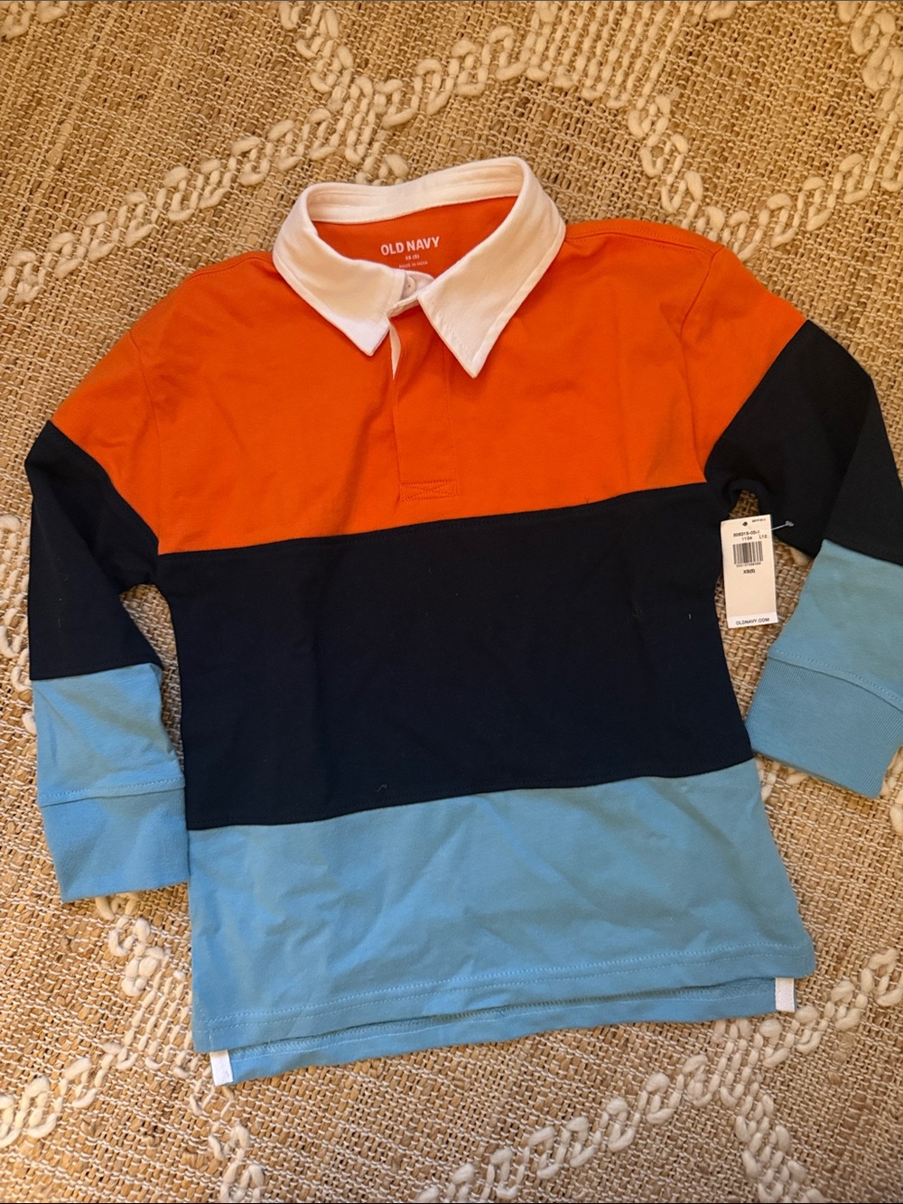 Old Navy Boys Orange Navy Light Blue Colorblock Rugby Polo size XS